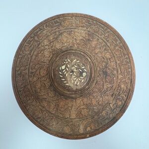 Vintage Intricately Carved Heavy Wooden Decorative Disc